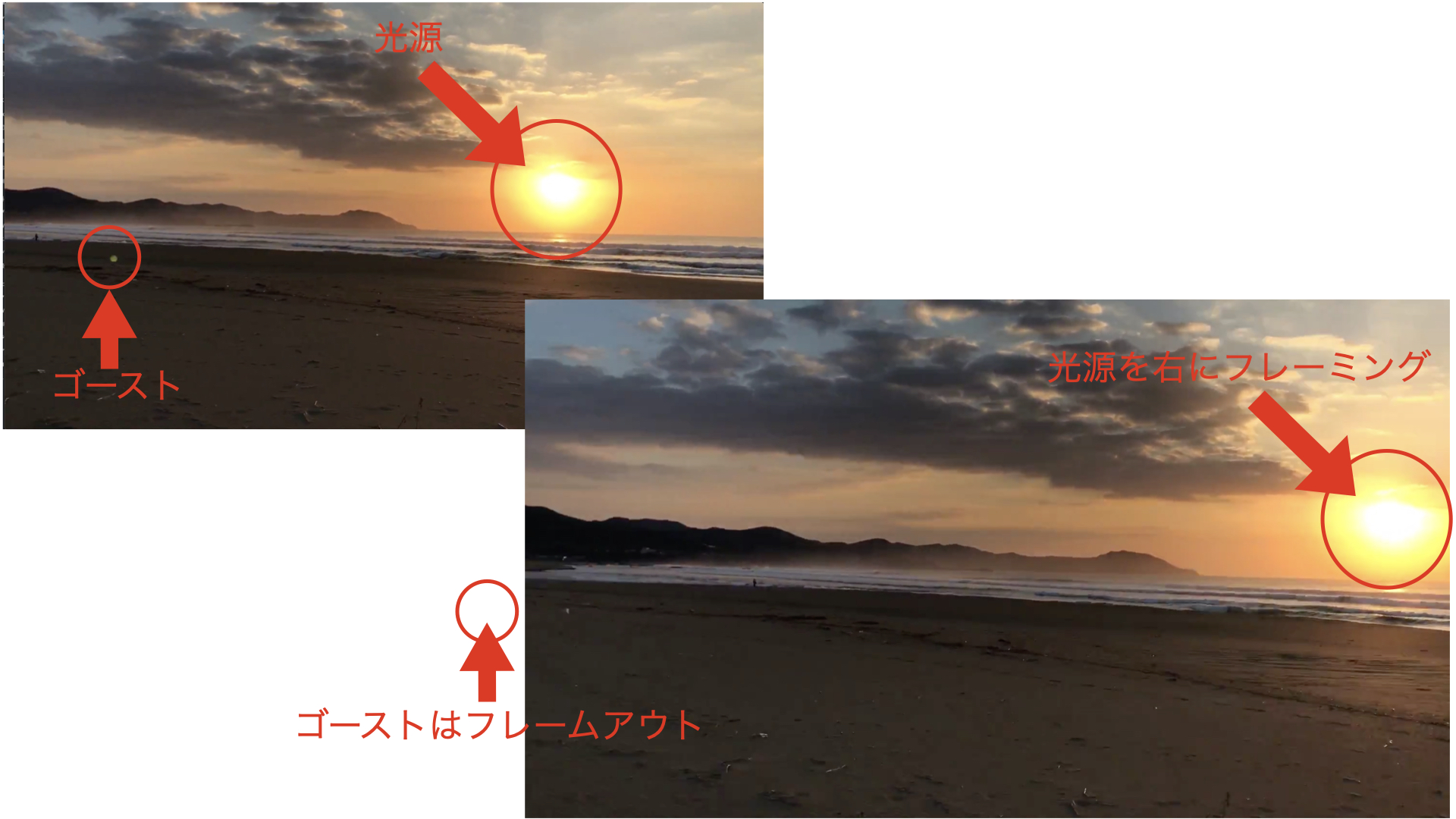 【ゴースト・フレア】スマホカメラの写真に写る青や緑の謎の玉や光は何？ Local Japan landscape